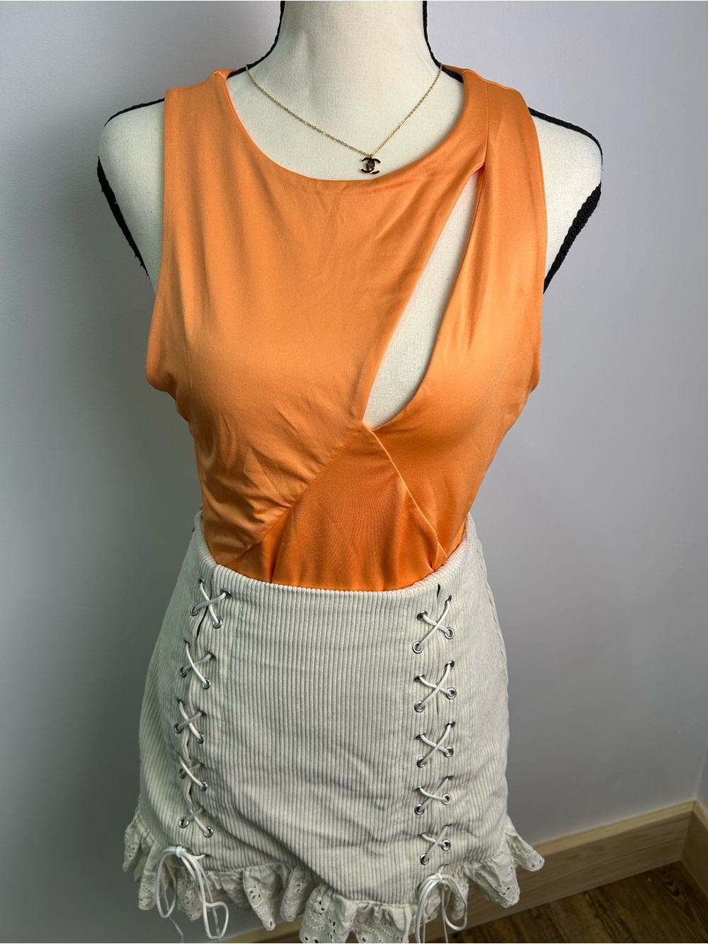Vibrant Orange Sleeveless Cutout Bodysuit- Women’s Large